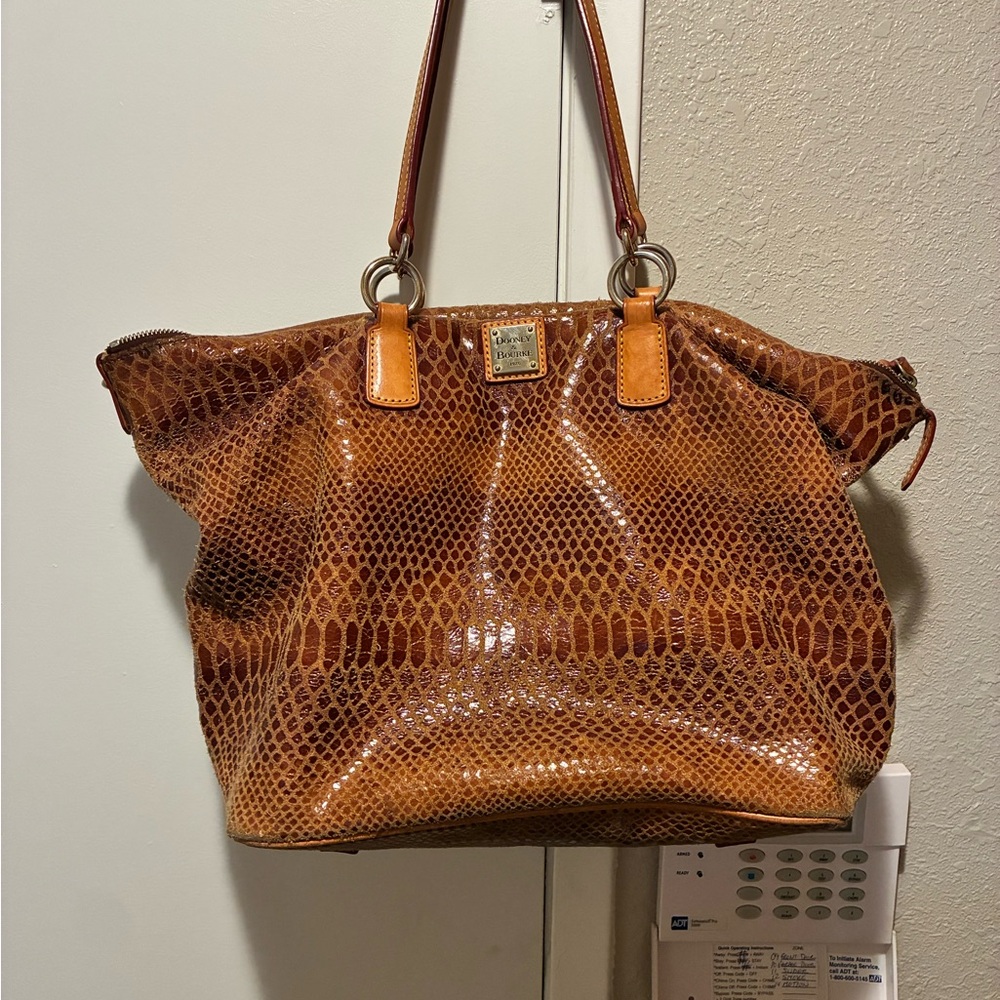 Dooney & Bourke Leather Snakeskin Style Brown Shoulder Bag Handbag